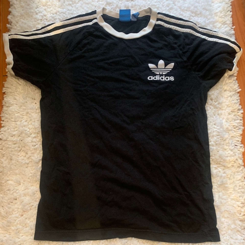 Adidas Black and White Stripes Workout Shirt